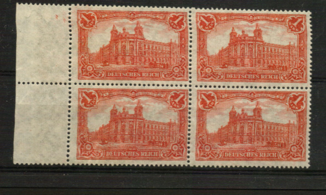 GERMANY 1905 Definitive 1m Carmine-Red. Block of 4. Slight Gum Fold. (26 perf holes). - 21165 - UHM image 0