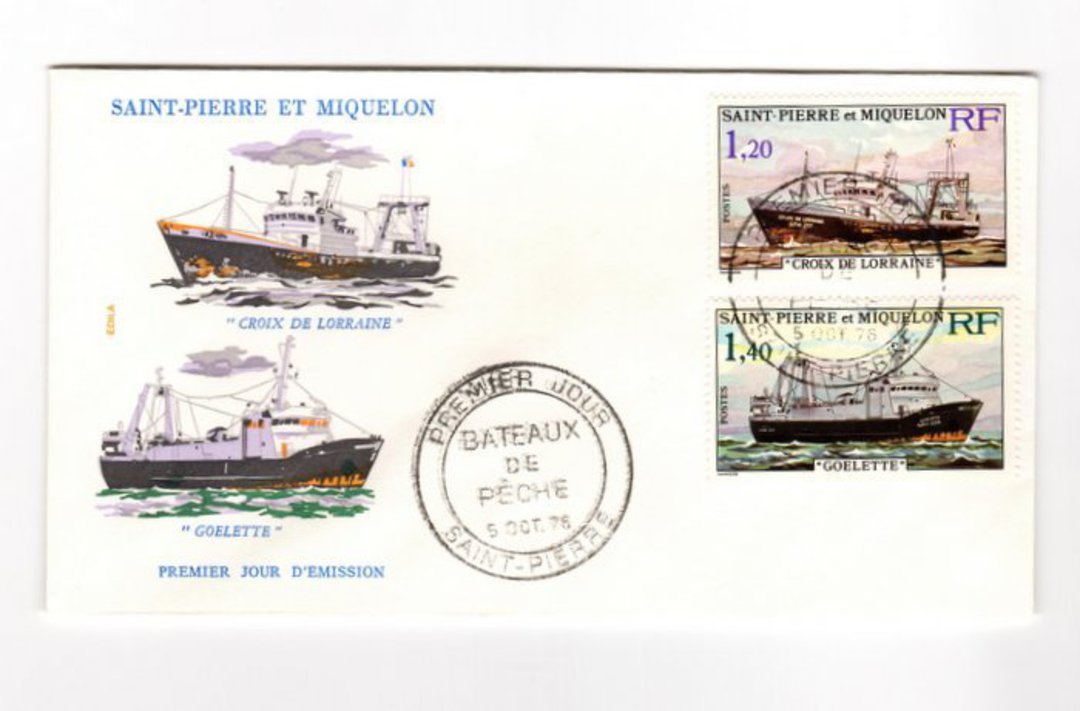 ST PIERRE et MIQUELON 1976 Trawlers. Set of 2 on first day cover. - 38246 - FDC image 0