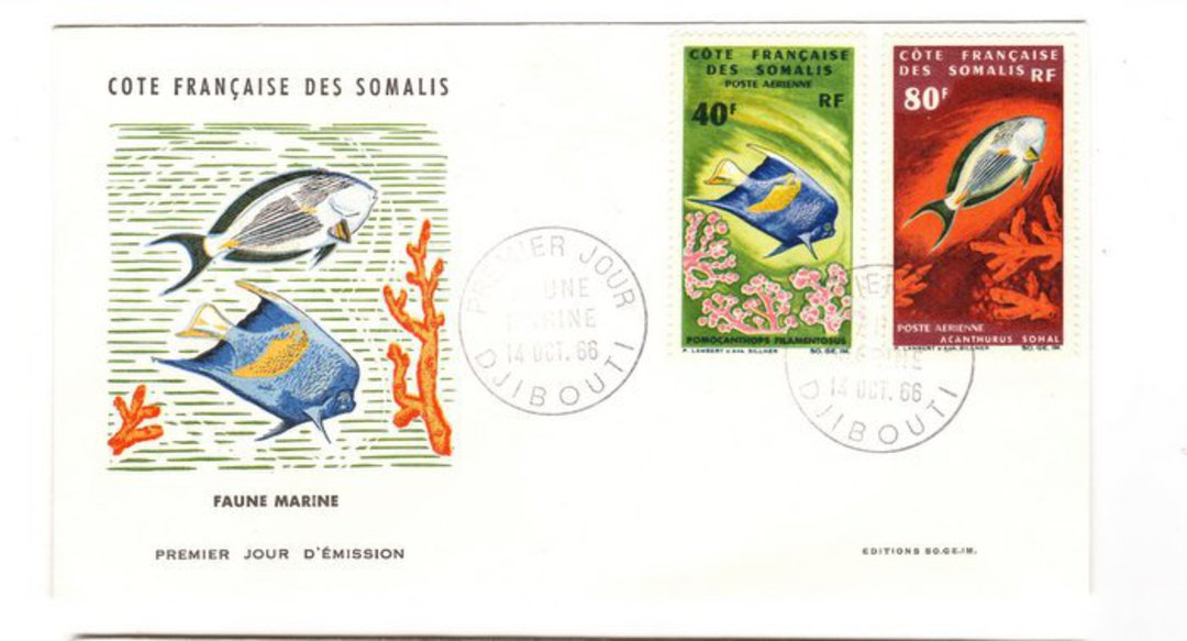 FRENCH SOMALI COAST 1966 Marine Fauna. The two lower values issued on 14/10/1966 on first day cover. SG £57.00. - 38271 - FDC image 0
