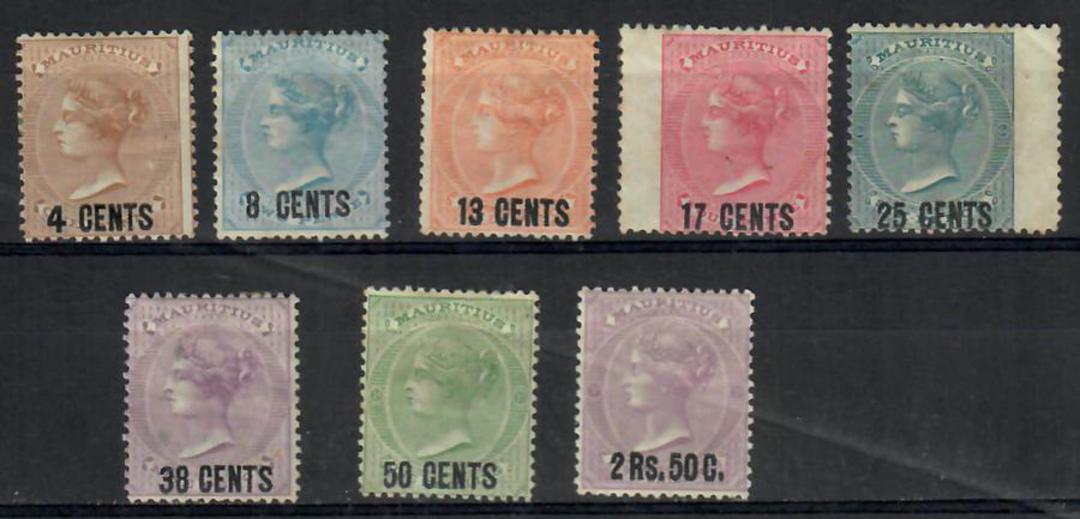 MAURITIUS 1878 Definitive Surcharges. 8 values missing only the lowest the 2c Dull Rose. The two highly catalogued values have s image 0