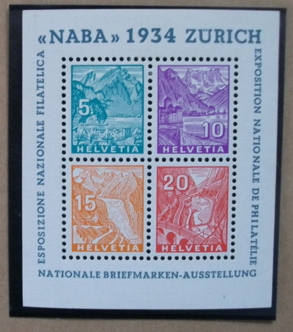 SWITZERLAND 1934 International Stamp Exhibition Zurich. Miniature sheet. - 37971 - LHM image 0