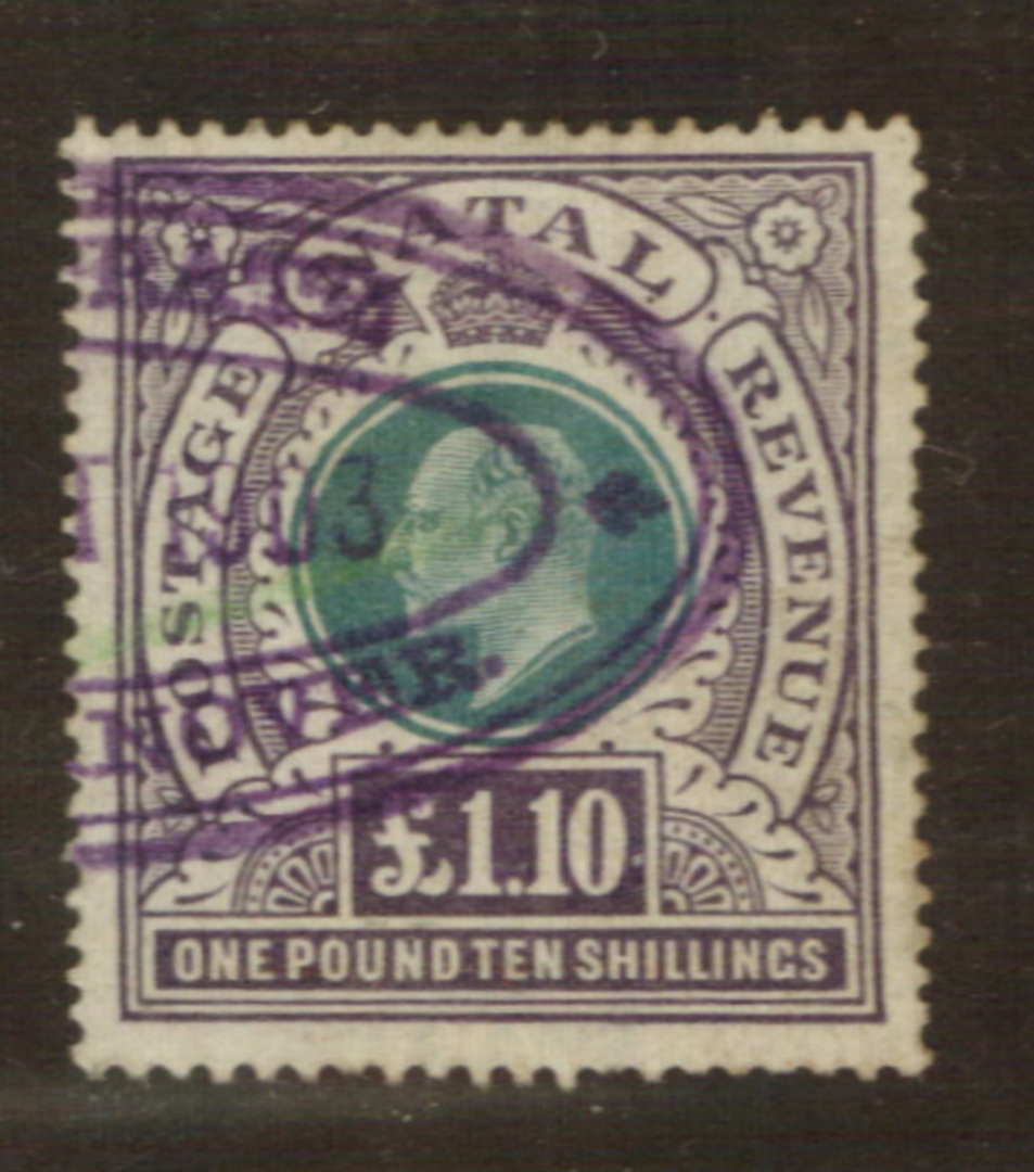 NATAL 1902 Edward 7th Revenue £1/10/- Violet and Green. - 76156 - Fiscal image 0