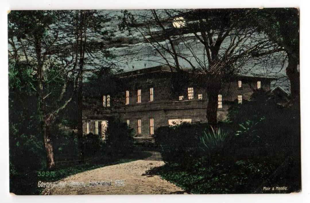 Coloured postcard of Government House Auckland at night. - 45538 - Postcard image 0