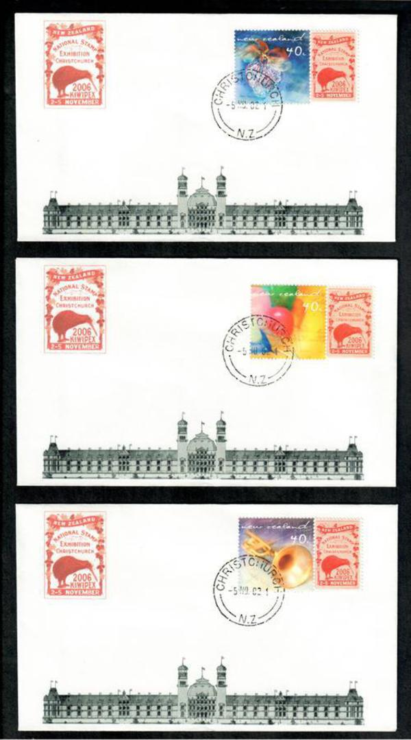 NEW ZEALAND 2002 Kiwipex 2002 International Stamp Exhibition. Greetings stamps of 2001 with Kiwipex label on 5 covers dated 5/11 image 0