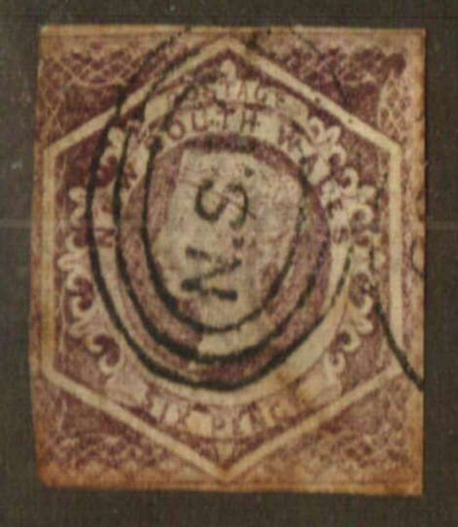 NEW SOUTH WALES 1854 Definitive 6d Deep Slate. Watermark "6". Imperf. Reasonable copy but no side margins. - 73598 - Used image 0