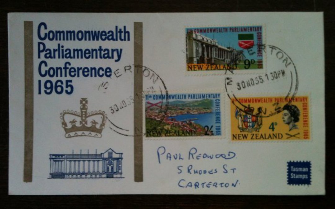 NEW ZEALAND 1965 Parliamentary Conference. Set of 3 on illustrated first day cover. - 36594 - FDC image 0