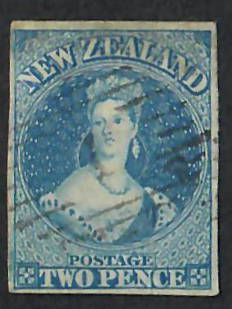 NEW ZEALAND 1855 Full Face Queen 2d Blue. Imperf. Richardson print.  Excellent 4 margin copy. - 60011 - VFU image 0