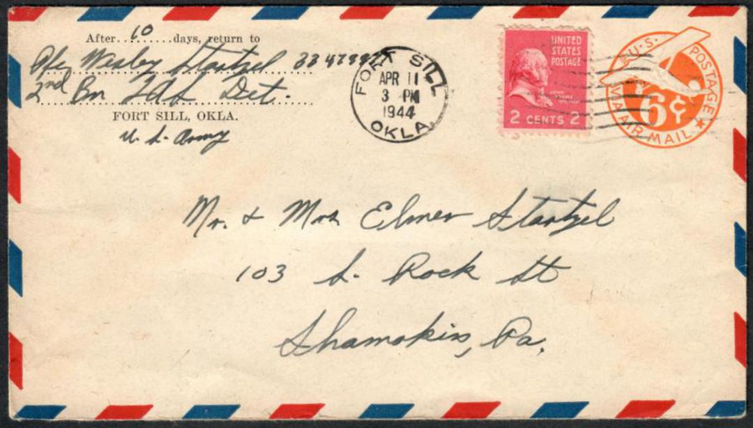 USA Airmail Letter from servicemam at Fort Sill Oklahoma to Pennsylvania. - 30262 - PostalHist image 0