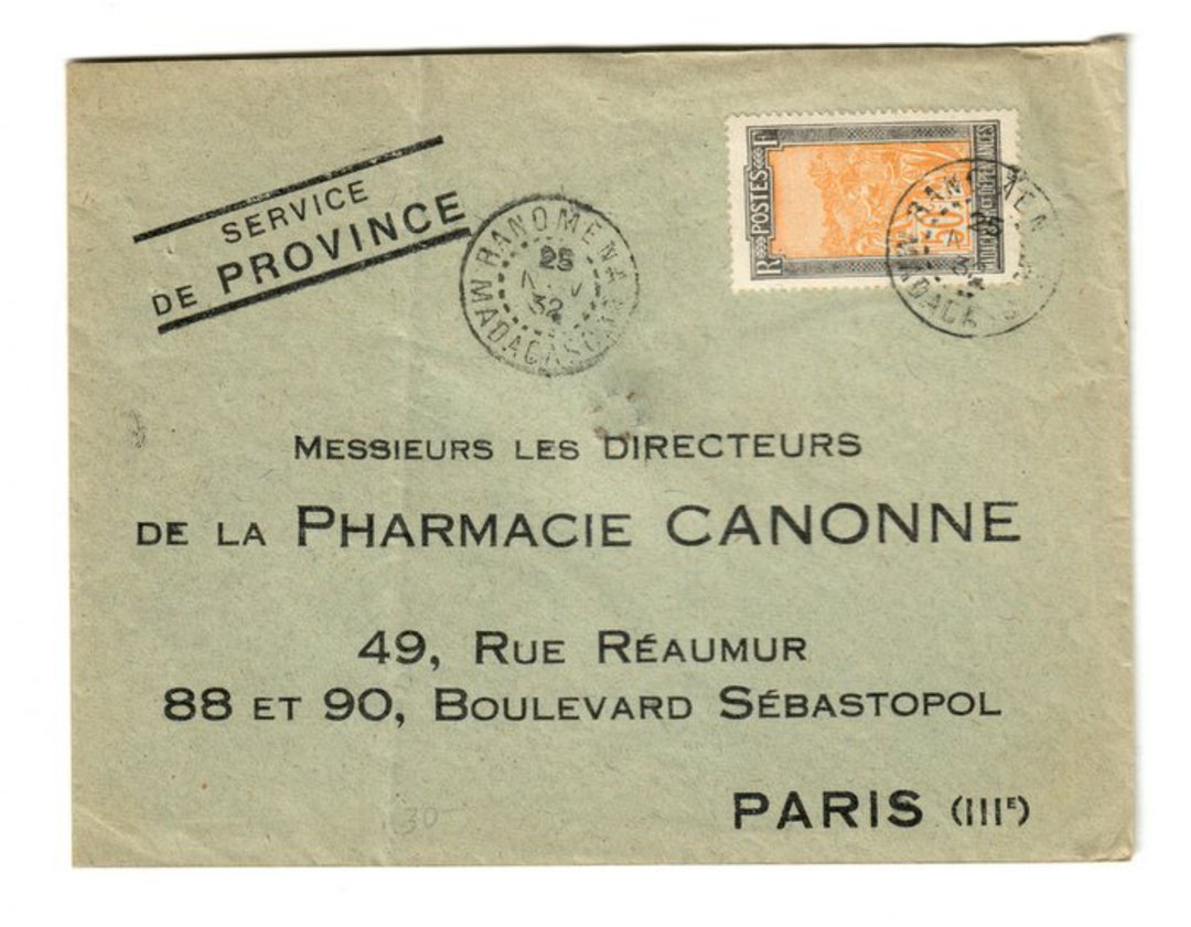 MADAGASCAR 1932 Letter from Ranomena to Paris. - 37700 - PostalHist image 0