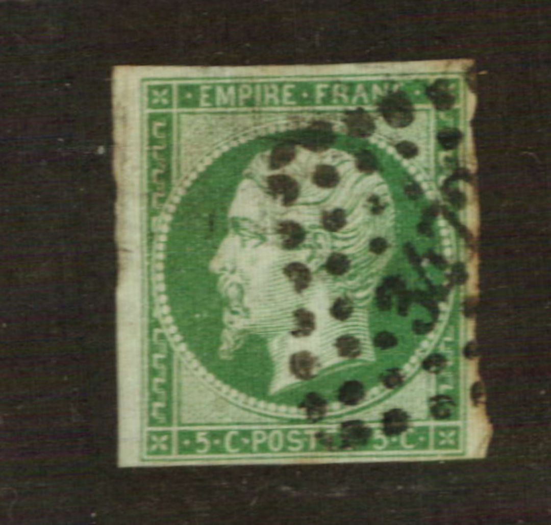FRANCE 1853 Definitive 5c Deep Green on bluish. Excellent margins. Small numeral cancel 3472 Valenciennes nicely placed. From th image 0