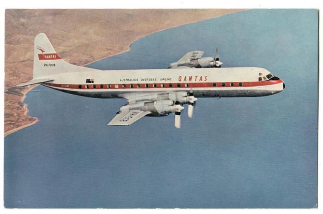 Coloured postcard of Qantas International Prop-Jet Electra. - 40826 - Postcard image 0
