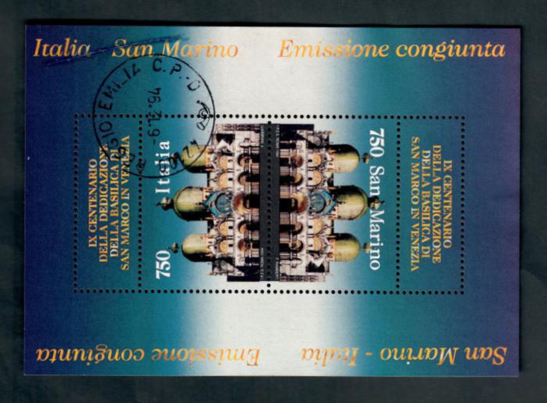 SAN MARINO 1994 900th Anniversary of St Mark's Basilica. Miniature sheet. Thw Italian stamp has a cancel. Slight crease does not image 0