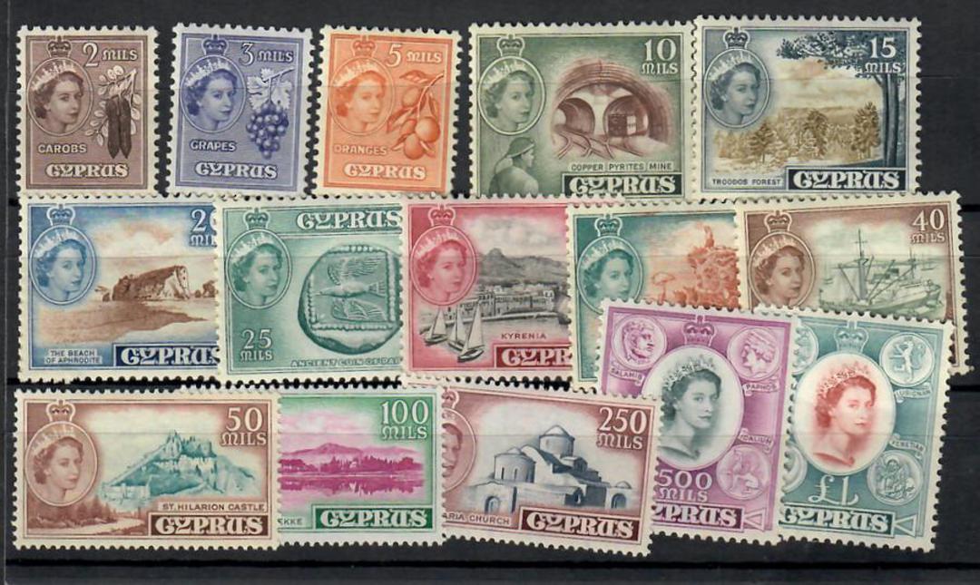 CYPRUS 1955 Elizabeth 2nd Definitives. Set of 15. The top two values are unhinged. - 21928 - UHM image 0