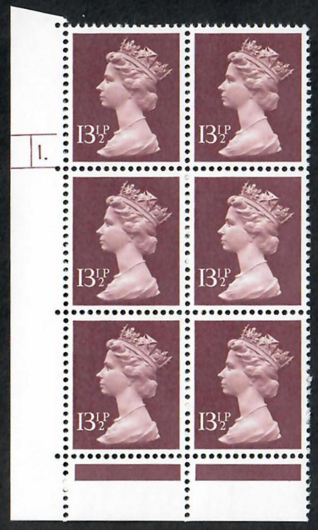 GREAT BRITAIN 1981 Elizabeth 2nd Machin 13½p Purple-Brown. Cylinder Block 1 with Dot. Phosphorised paper. - 24424 - UHM image 0