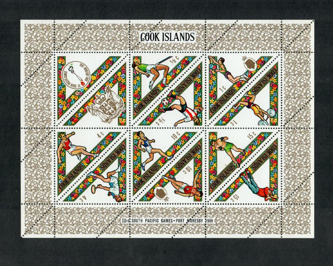 COOK ISLANDS 1969 South Pacific Games. Set of 10. (in a miniature sheet but the selvedge is hinged) but not the stamps). - 19849 image 0
