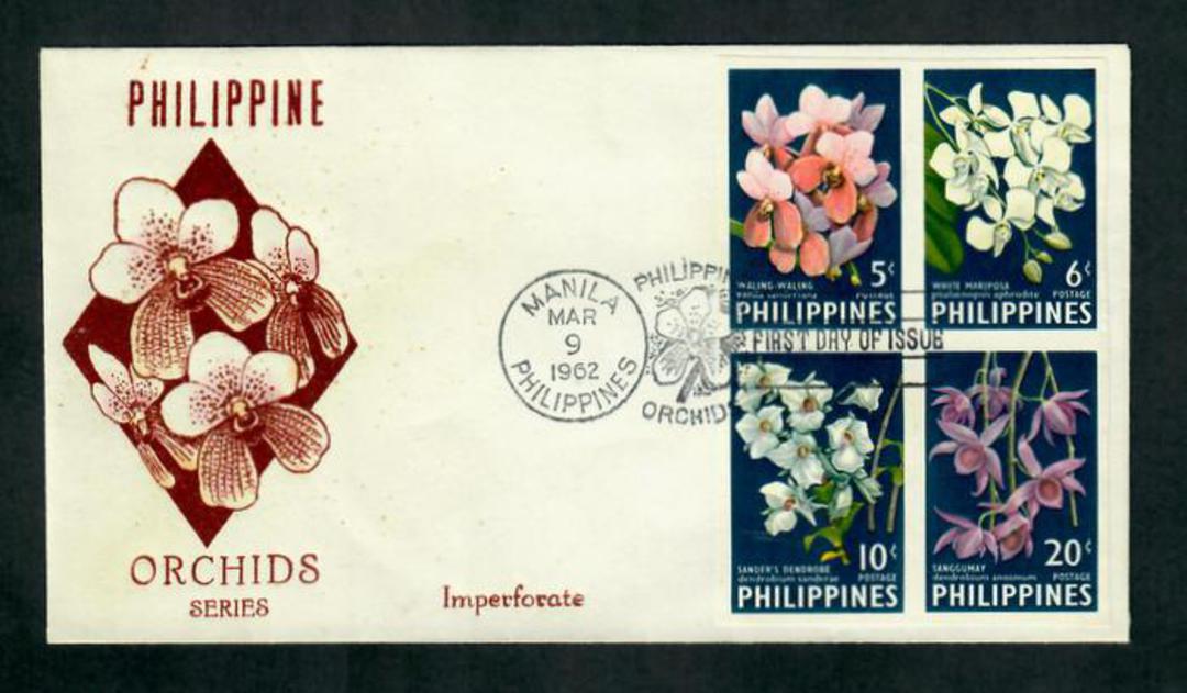 PHILIPPINES 1962 Orchids. Block of 4 on first day cover. Imperforate. - 31693 - FDC image 0