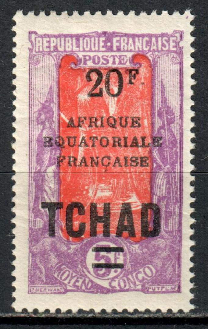 CHAD 1925 Definitive Overprint 20f on 5f Violet and Vermilion. Great perfs. - 71213 - UHM image 0