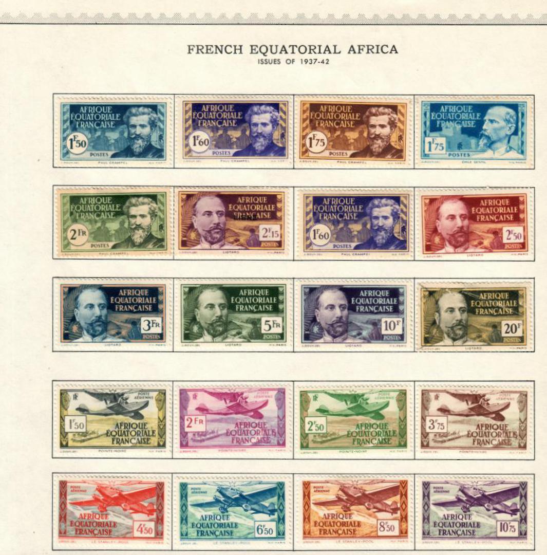 FRENCH EQUATORIAL AFRICA 1937 Definitives. Set of 49. Mounted on two Minkus pages. The 75c is used. - 52116 - Mint image 1