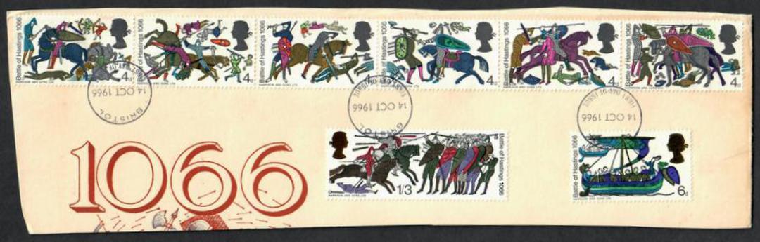 GREAT BRITAIN 1966 900th Anniversary of the Battle of Hastings. Strip of five and the two high values on cutout from first day c image 0