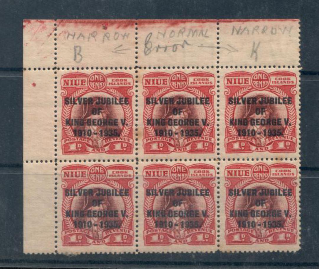 COOK ISLANDS 1935 Silver Jubilee 1d in Block of 6 with both flaws. Rust. - 20340 - Mint image 0