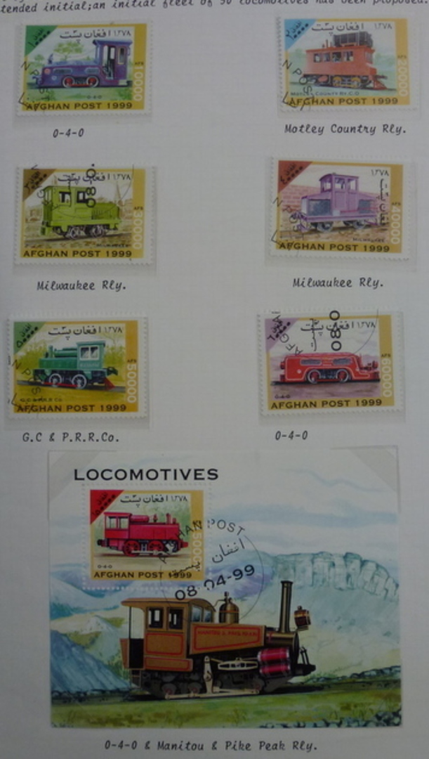 AFGHANISTAN 1999 Locomotives. Set of 6 and miniature sheet. - 58604 - CTO image 0