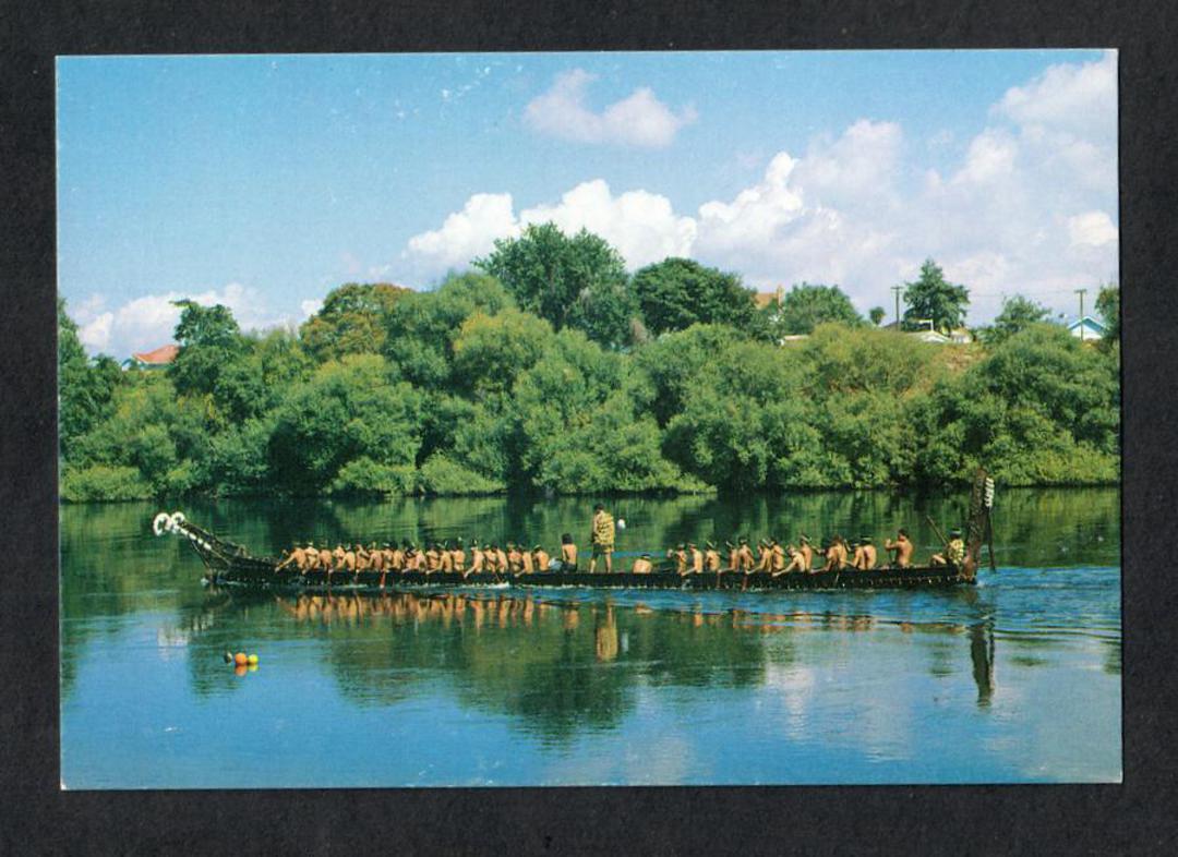 Modern Coloured Postcard of Maori War Canoe on the Waikato River at Ngaruawahia. - 444302 - Postcard image 0