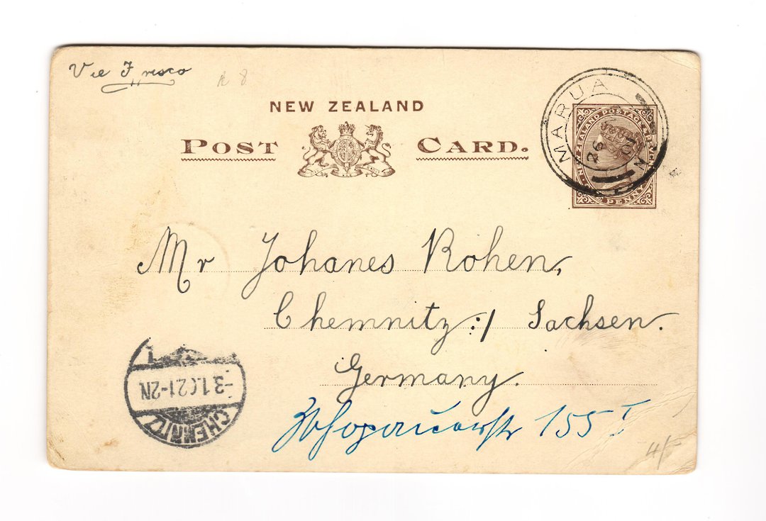 NEW ZEALAND Postmark Whangarei MARUA. G Class cancel on postcard. - 30934 - Postmark image 0