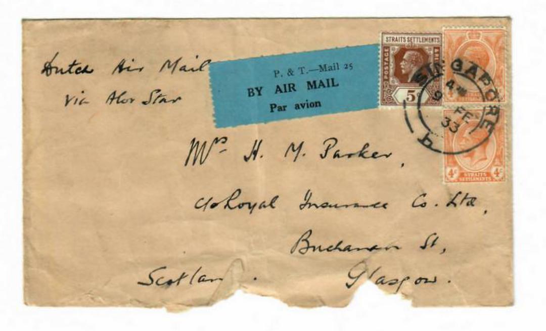 STRAITS SETTLEMENTS 1933 Airmail Letter to Glasgow. Untidy at the bottom. - 30167 - PostalHist image 0