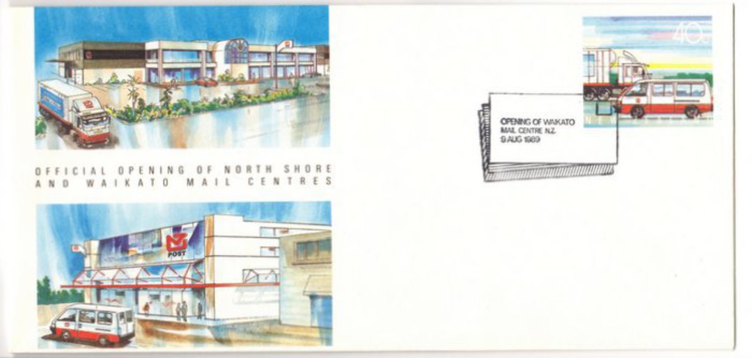 NEW ZEALAND 1989 Opening of North Shore and Waikato Mail Centres. The two souvenir covers with special postmarks. - 130755 - Pos image 0