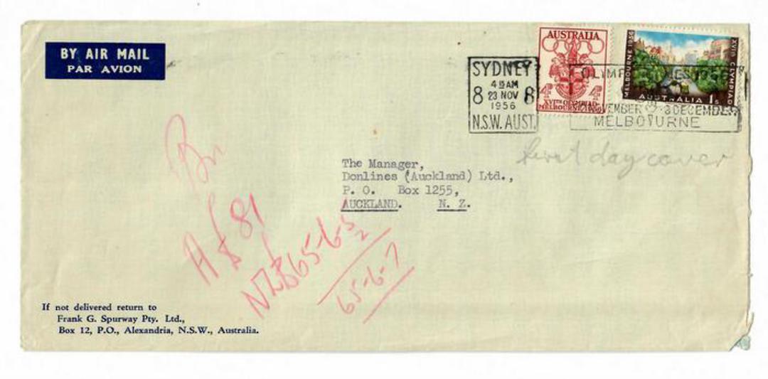 AUSTRALIA 1956 Commercial airmail Letter to New Zealand. Sent on the first day. - 132268 - Postmark image 0