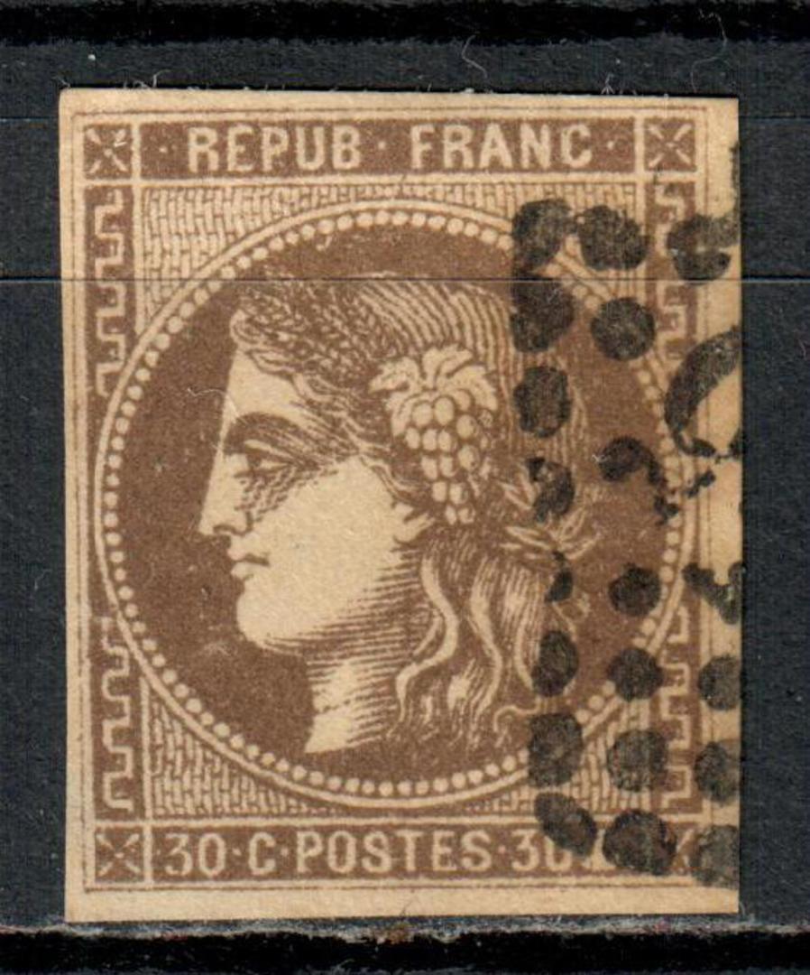 FRANCE 1870 Definitive 30c Brown.  Litho at Bordeaux, which was the seat of French Government during the Seige of Paris. Superb image 0