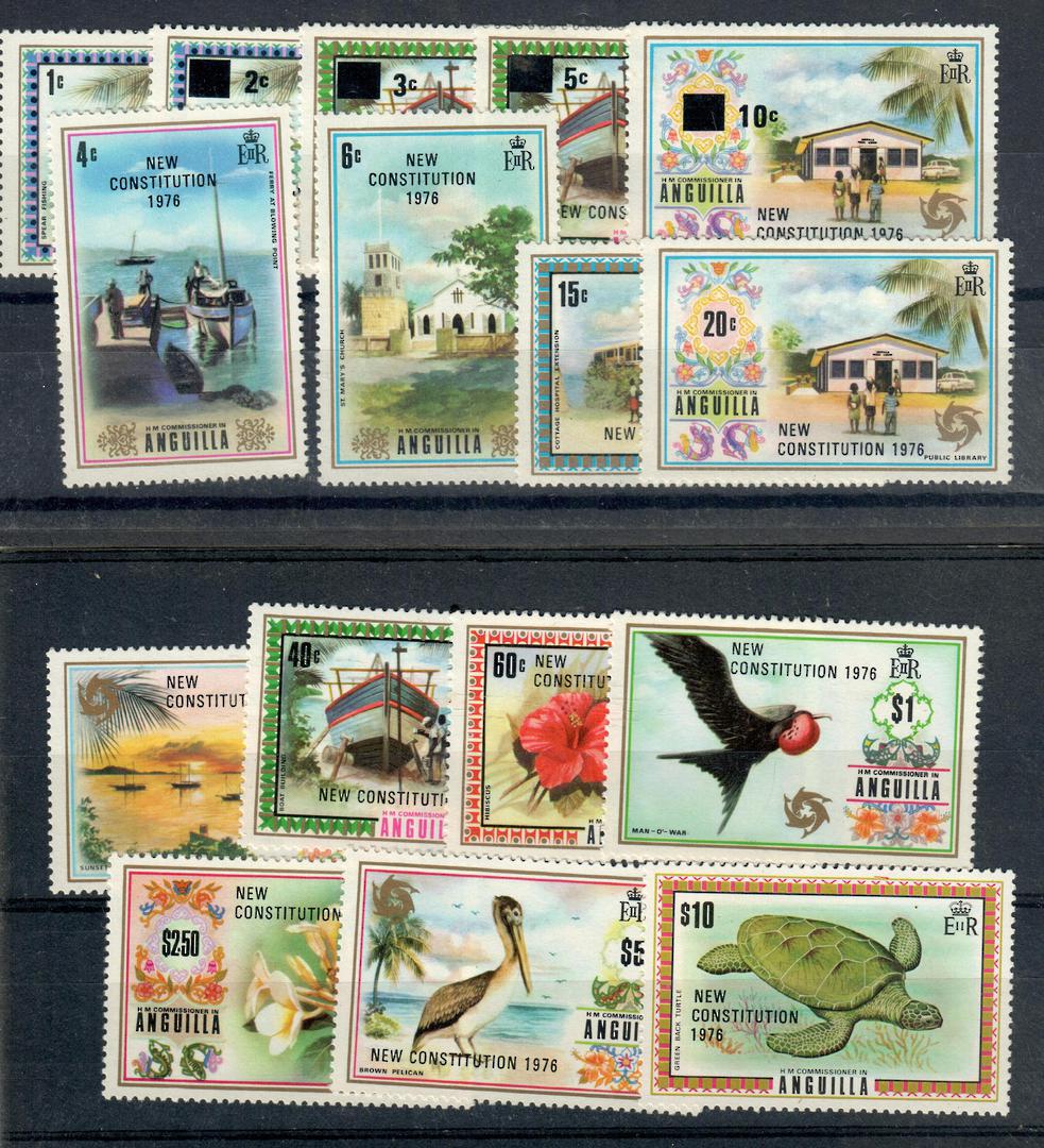 ANGUILLA 1976 New Constitution. Set of 18. But missing the 2c and 10c unoverprinted values issued 1/7/1976. - 20885 - UHM image 0