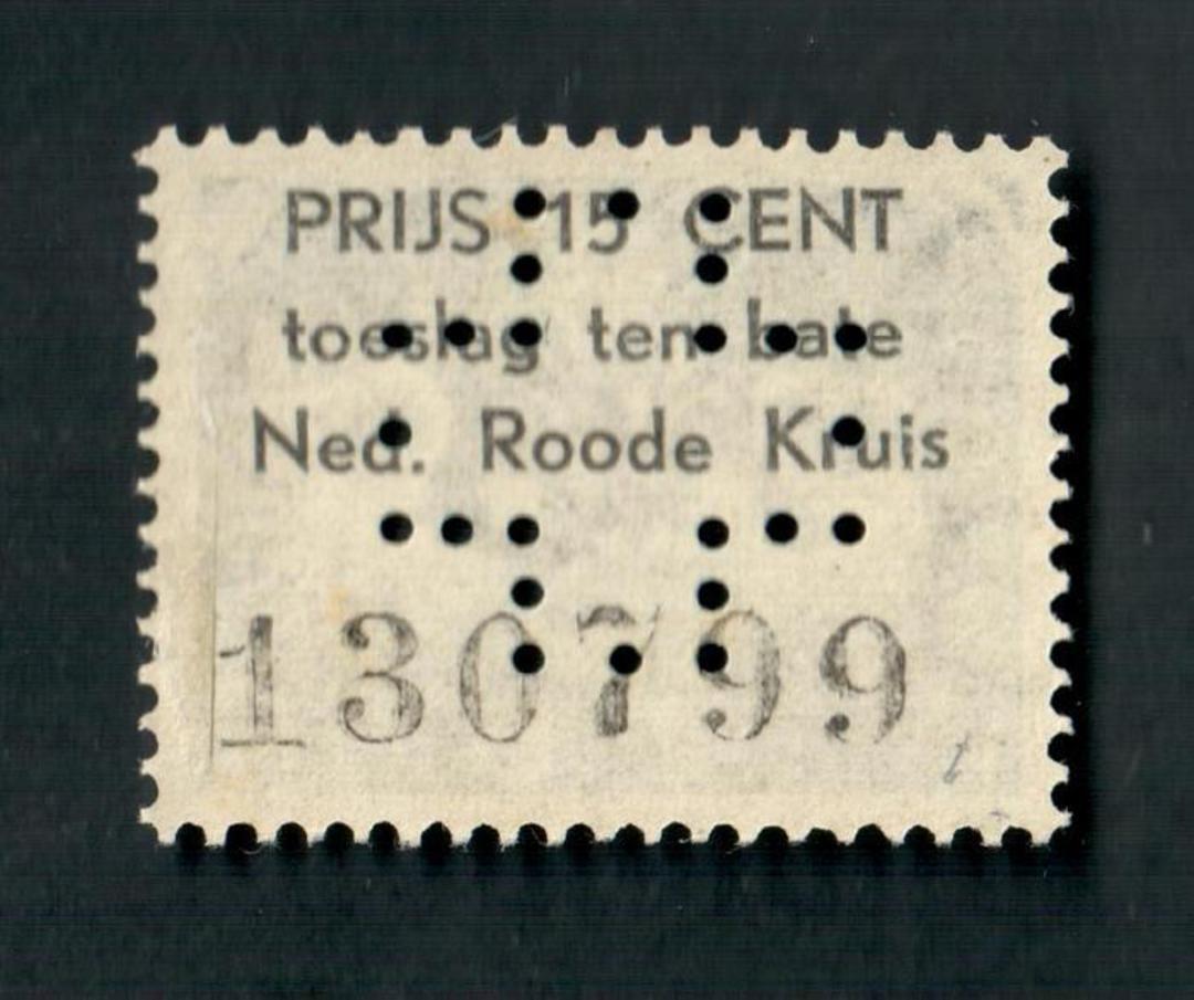 GERMAN OCCUPATION of NETHERLANDS 1944 Red Cross. Very scarce. Perfin. Printed on the reverse. - 59307 - LHM image 1
