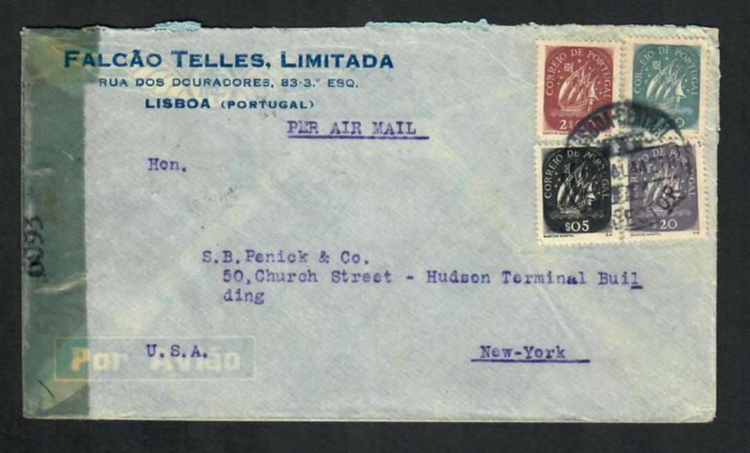 PORTUGAL 1944 Airmail Letter to New York. Two Portuguese postmarks. Reseal Label  Examined by 6093". - 32330 - PostalHist image 0