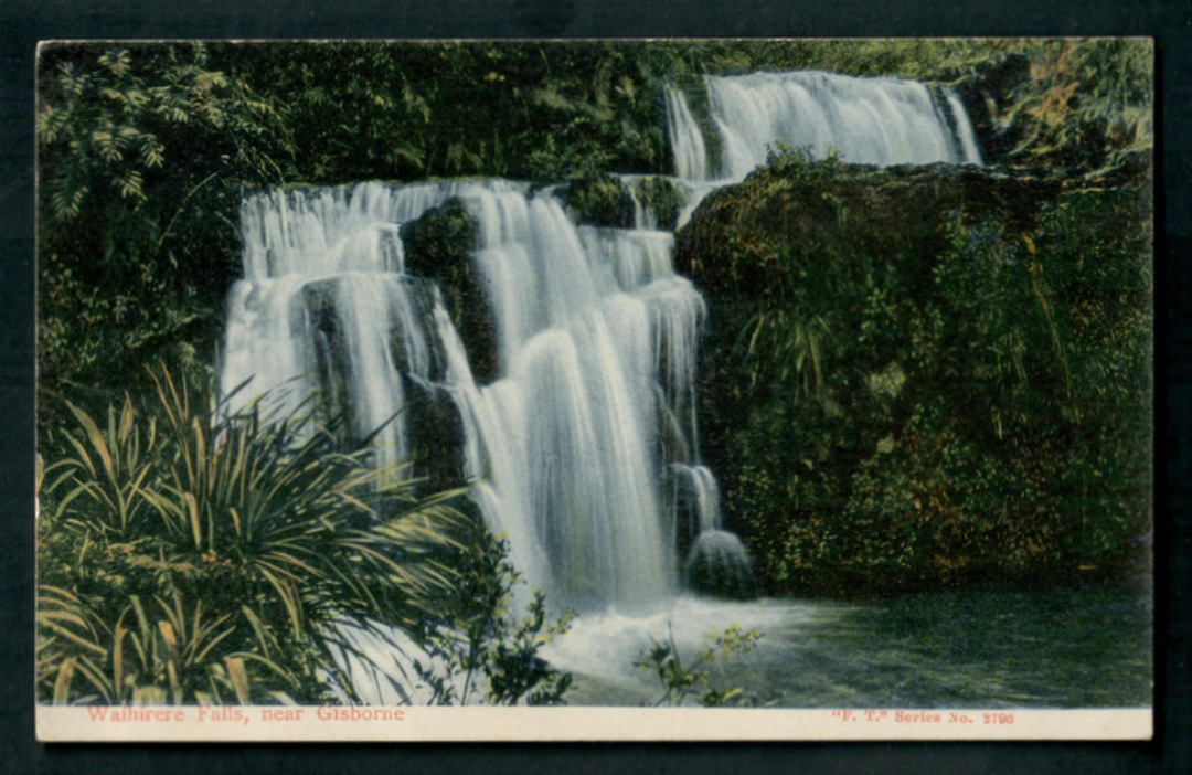 Coloured postcard of Waihirere Falls near Gisborne. - 48160 - Postcard image 0