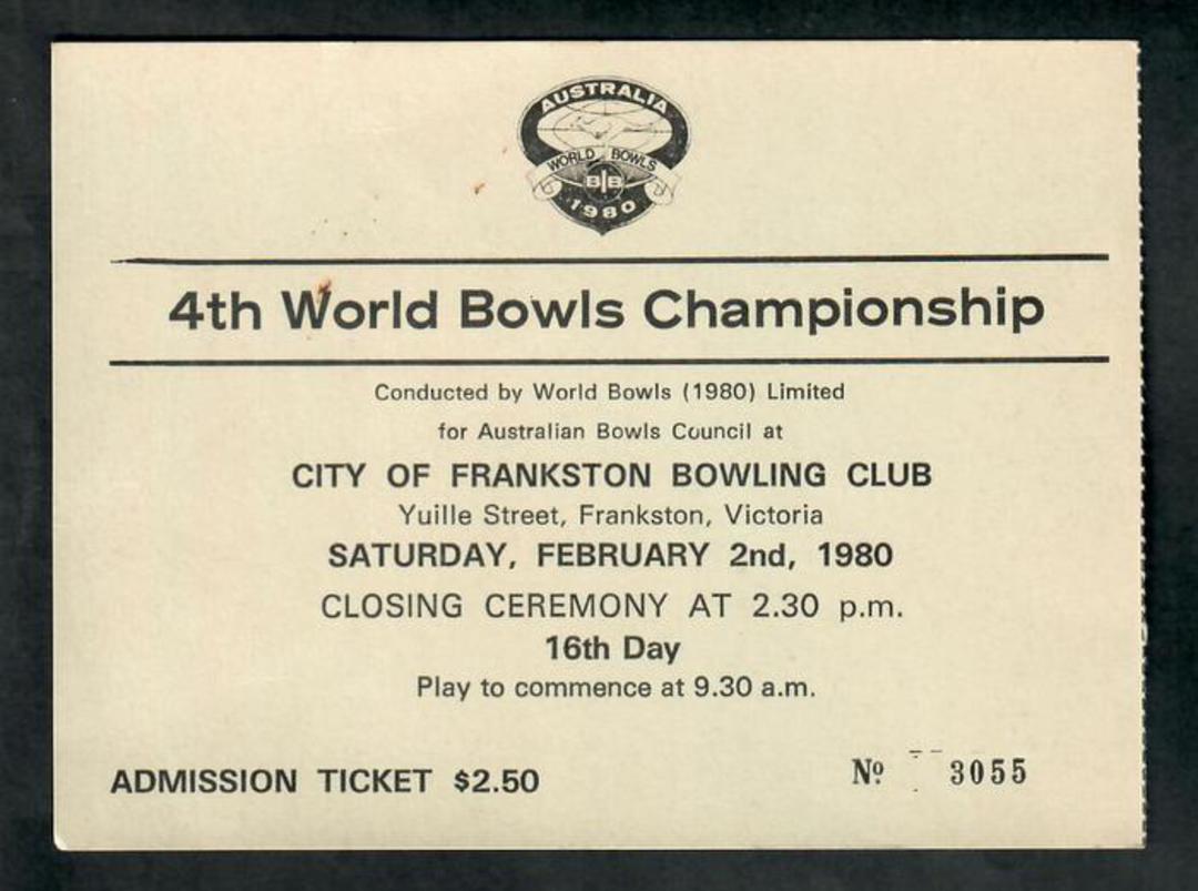 EUPHERMIA Bowls 1980 Admission Ticket to the 4th World Bowls Championship. - 21581 - image 0