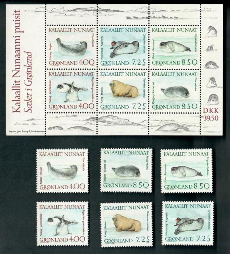 GREENLAND 1991 Marine Mammals. Set of 6 and miniature sheet. - 52427 - UHM image 0