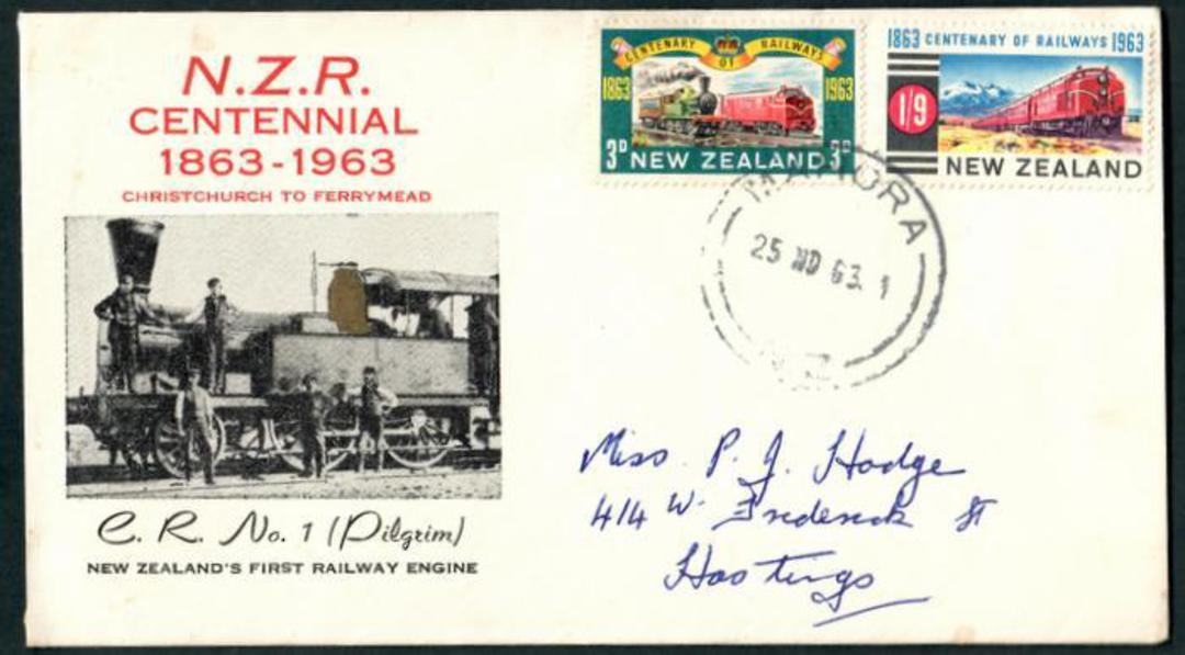 NEW ZEALAND 1963 Centenary of the Railways. Set of 2 on illustrated first day cover. - 35649 - FDC image 0