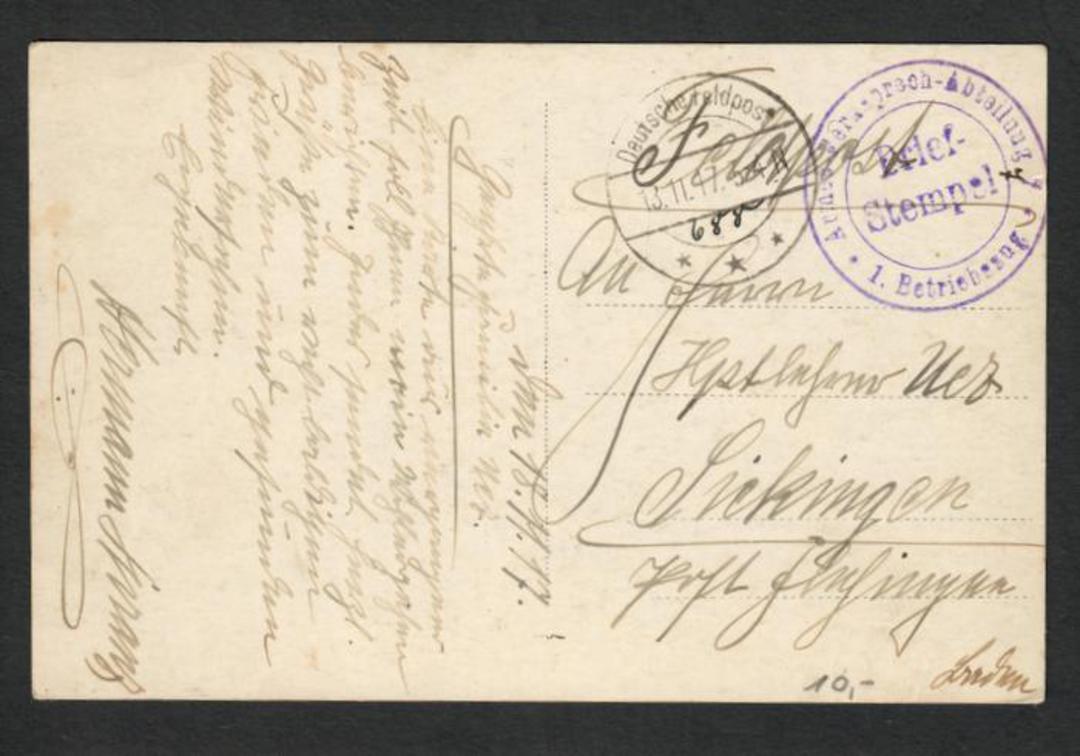 GERMANY 1917 Postcard with Feldpost postmark and Censor Mark. - 32375 - PostalHist image 0