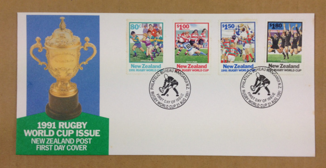 NEW ZEALAND 1991 Rugby World Cup. Set of 4 on first day cover. - 521015 - FDC image 0