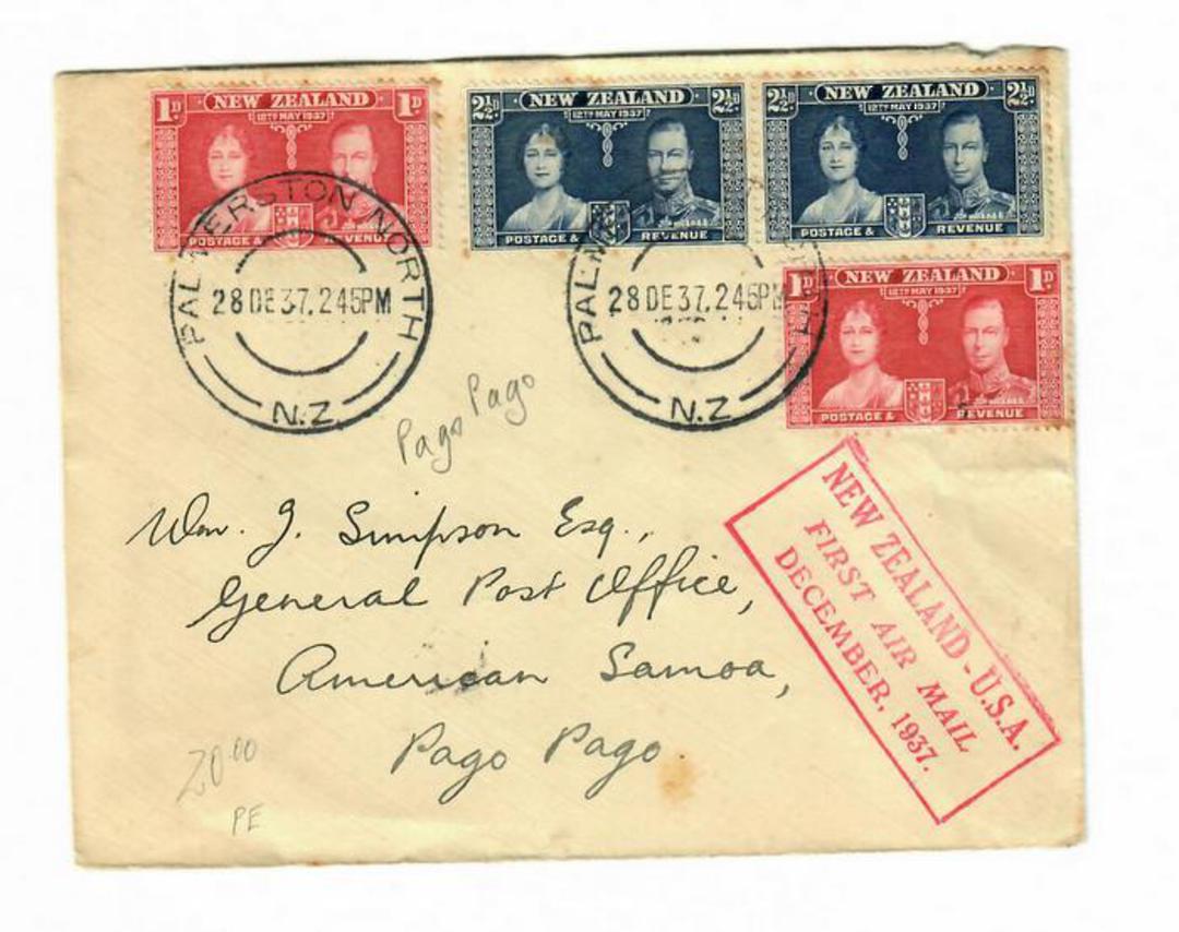 NEW ZEALAND 1937 New Zealand to USA First Airmail Flight December 1937. Envelope to Pago Pago. Backstamp. - 31066 - PostalHist image 0