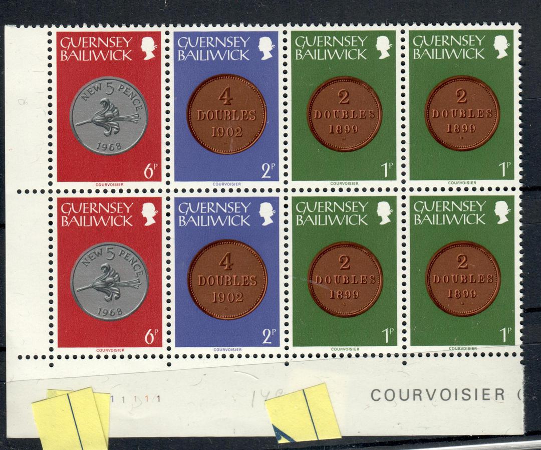 GUERNSEY 1979 Definitives. Two Booklet Strips of SG 178a in plate block. Not readily available. - 20825 - UHM image 0
