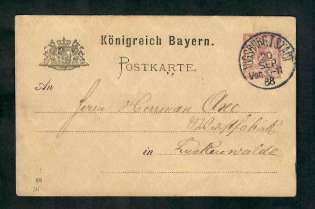 BAVARIA 1888 Postcard 5pf Mauve from AUGSBURG T STADT. From the collection of H Pies-Lintz. - 31317 - PostalHist image 0