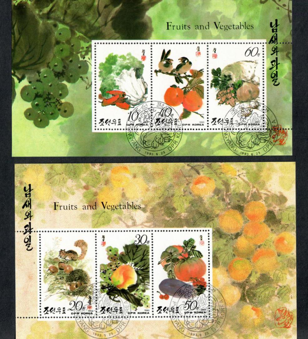 NORTH KOREA 1993 Fruit and Vegetables. Set of 6 in sheetlets of 3. - 56719 - CTO image 0