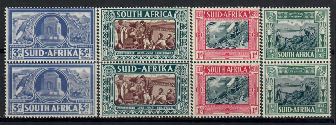 SOUTH AFRICA 1938 Voortrekker Centenary Memorial Fund. Set of 4 in joined pairs. Lightly hinged. - 22440 - Mint image 0