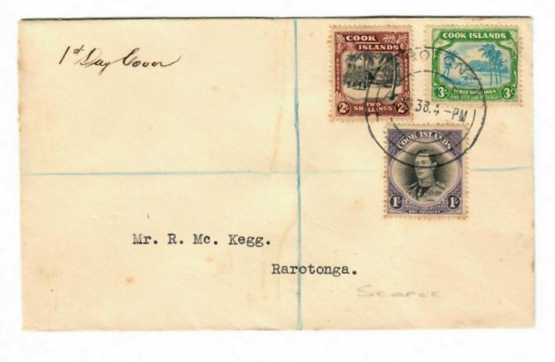 COOK ISLANDS 1938 Definitives. Set of 3 on first day cover. - 30504 - FDC image 0