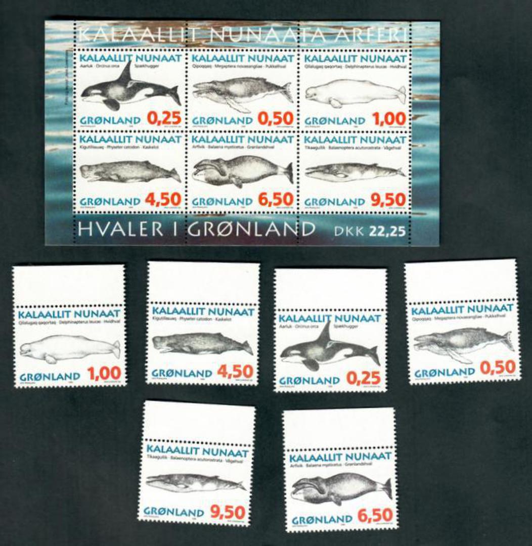 GREENLAND 1996 Whales. First series. Set of 6 and miniature sheet. - 52475 - UHM image 0