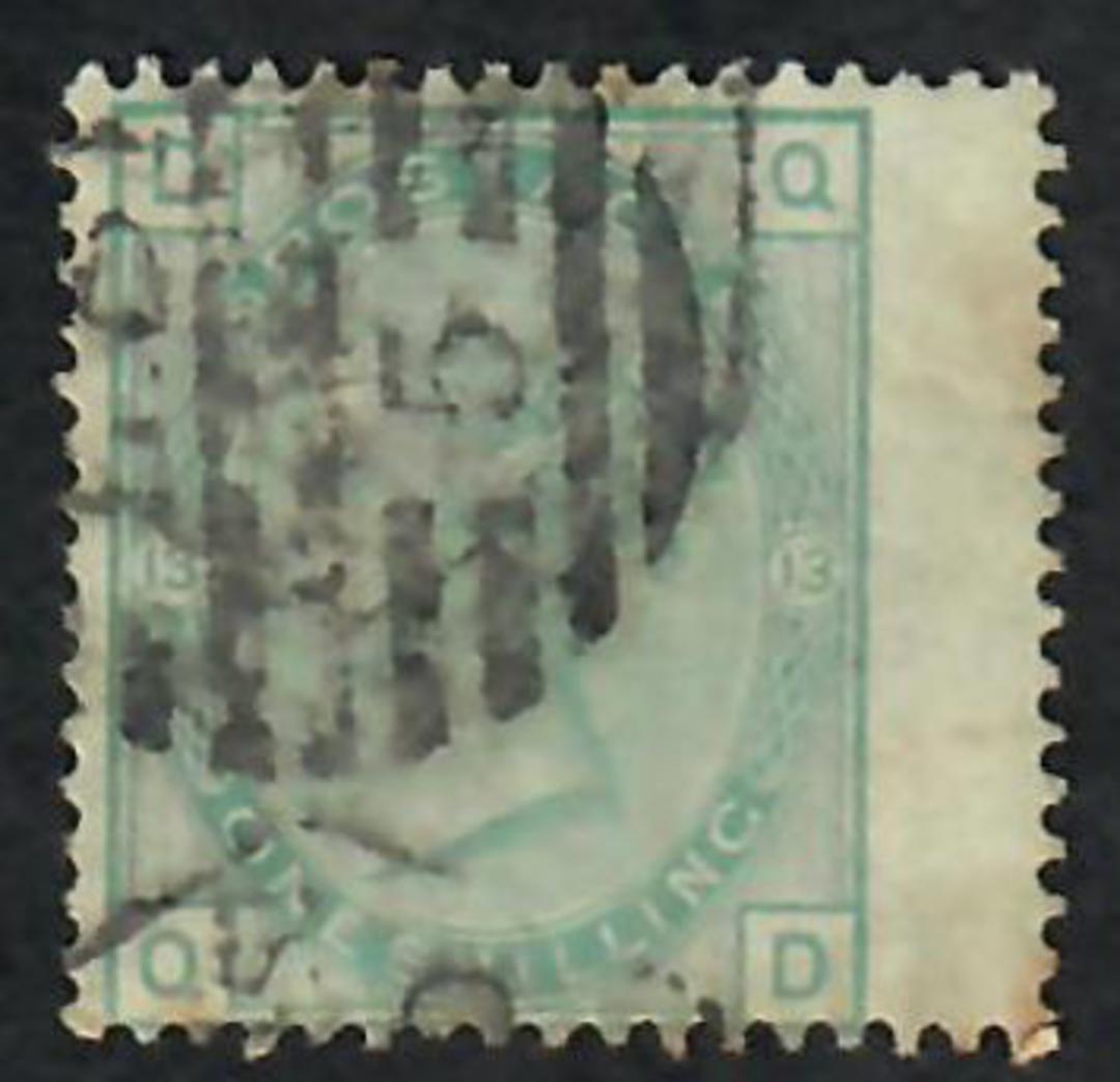 GREAT BRITAIN 1873 1/- Pale Green. Plate 13. Letters DQQD. Right wing margin. Good perfs. - 70301 - Used image 0