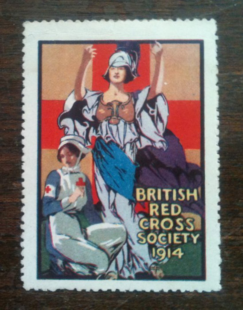 GREAT BRITAIN 1914 Label of the British Red Cross Society with Red Cross Nurse and Allegorical Figure. - 75632 - Cinderellas image 0