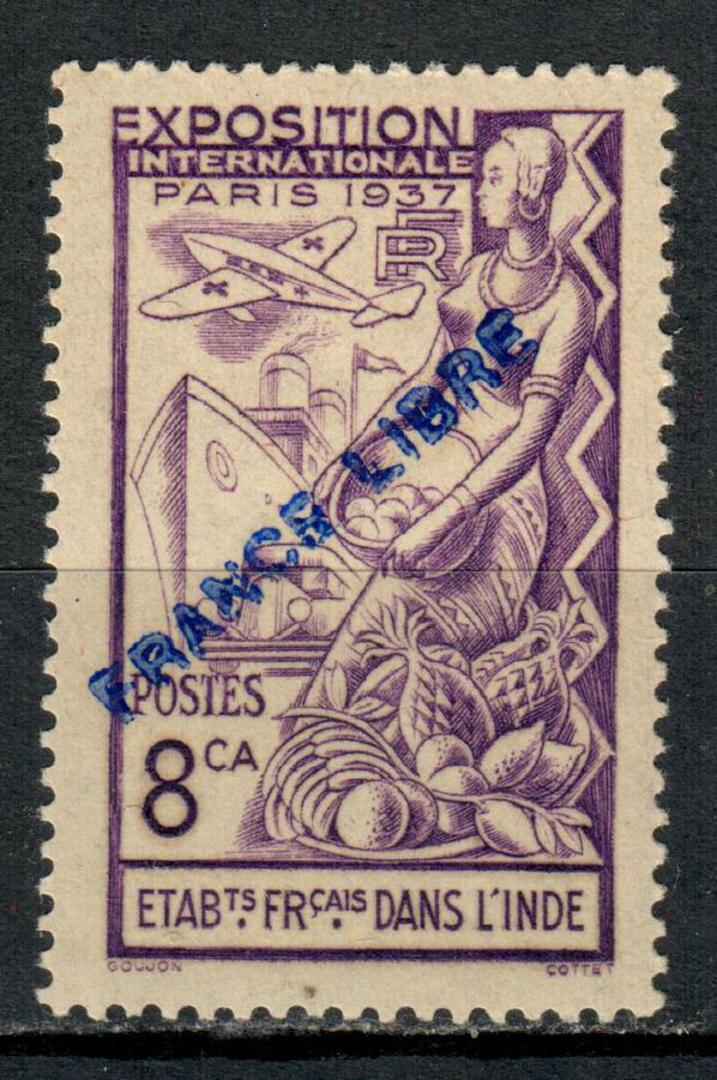 FRENCH INDIAN SETTLEMENTS 1941 France Libre Blue overprint on Paris Exhibition 8 caches Bright Violet. - 73714 - LHM image 0